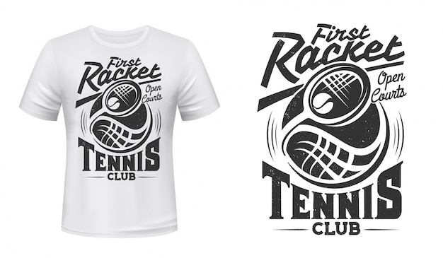 Tennisschlägerschläger und ballvektor-t-shirt-druck