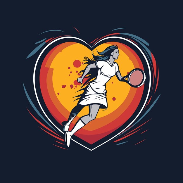 Tennisspieler mit Schläger und Ball in herzförmiger Vektorillustration