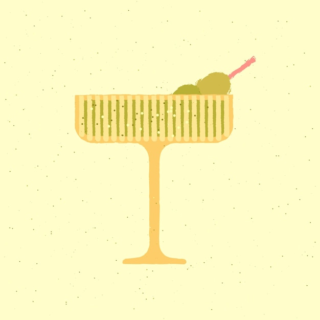 Tequila-dessertglas mit oliven martini-illustration flacher vektor mit textur