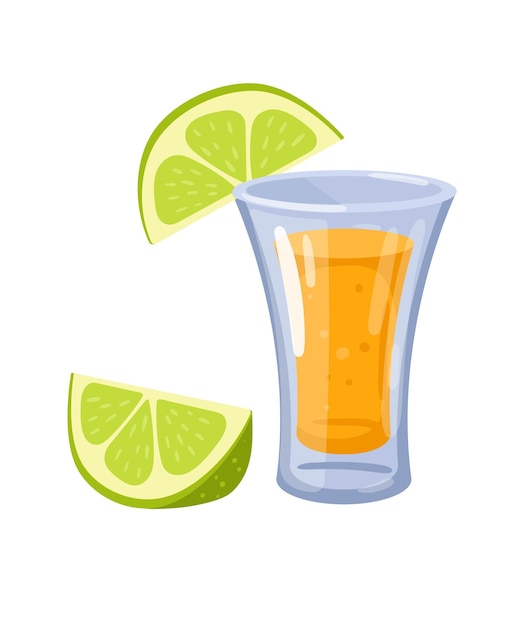 Tequila in Glas Cartoon Cocktail Vektor Illustration Alkoholisches Getränk mit Limette in einem Glas