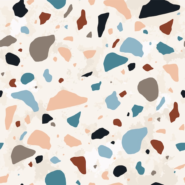 Terrazzo-geometrische textur. abstraktes, nahtloses muster mit bunten streuseln auf hellem hintergrund. kreative vektorillustration für hintergrund, textildruck, geschenkpapier, bodenbelag.