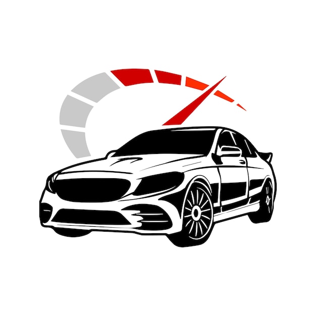 Vektor testgeschwindigkeit auto silhouette geschwindigkeitsmesser logo weiße hintergrundfarbe