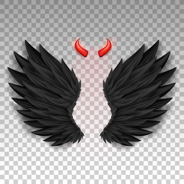 Demon Wings Schwarze Flügel Gefieder Isoliert Auf Weißem