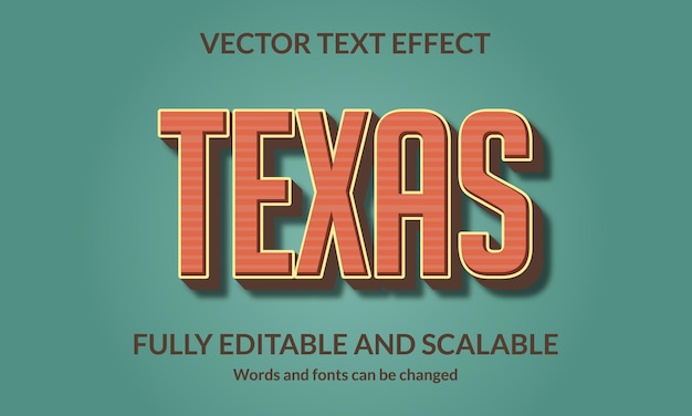 Vektor texas bearbeitbarer 3d-textstileffekt
