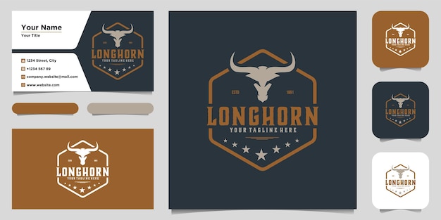 Texas longhorn, country western bull cattle vintage label logo design. logodesign und visitenkarte