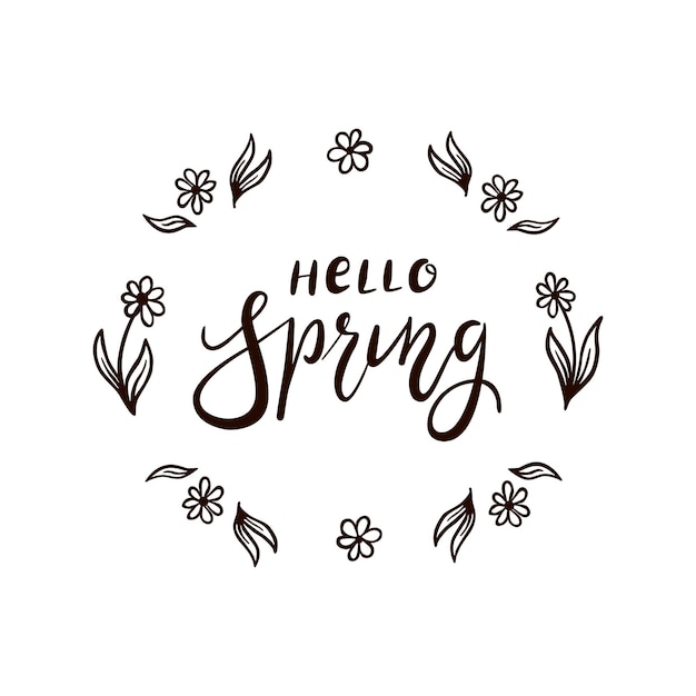 Text hallo frühling mit blumen