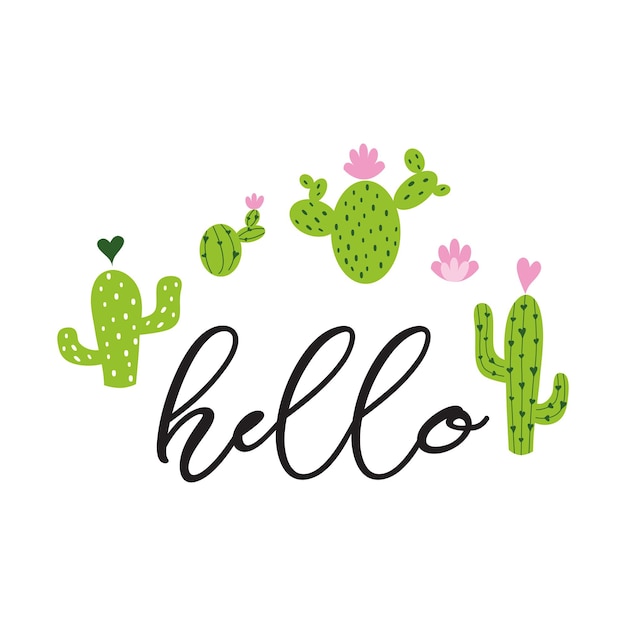 Text Hallo Handgezeichnetes süßes Kaktusherz Liebe Kakteen Süßes Grußkarten-Vorlagen-Banner-Label-Logo