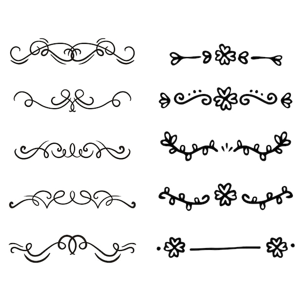 Text-Scheider-Droodle-Set Hochzeitsdekorationselemente Ornament Grenzlinien Handgezeichneter Vektor i