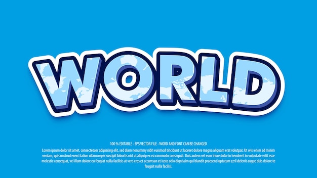 Texteffekt im Cartoon-Stil der Welt 3d