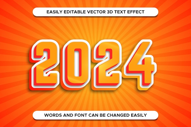 Texteffektvektor 2024, bearbeitbarer Neujahrstexteffekt 2024