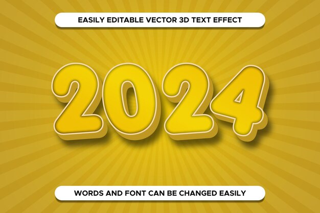 Texteffektvektor 2024, bearbeitbarer Neujahrstexteffekt 2024