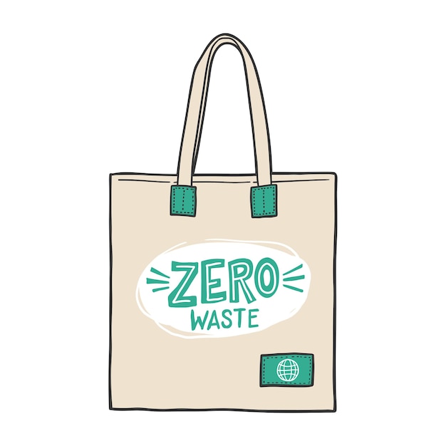 Vektor textile umweltfreundliche mehrweg-einkaufstaschen mit schriftzug zero waste