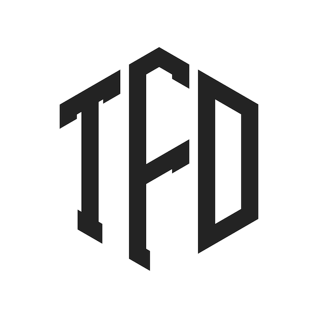 TFD-Logo-Design Anfangsbuchstaben TFD-Monogramm-Logo in sechseckiger Form
