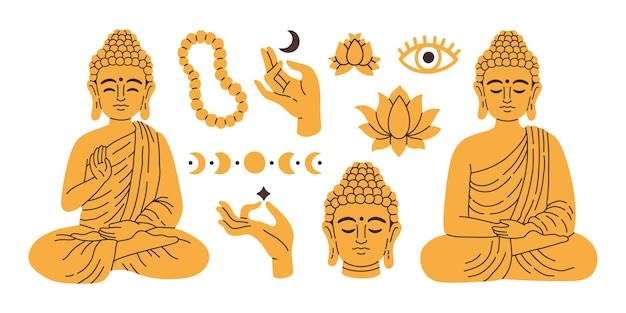 Thai-Buddhismus Theravada-Gold-Set Vektorelemente Illustration für den Dekorationsdruck Konzept