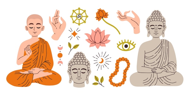 Thai-Buddhismus Theravada-Set Vektorelemente Illustration für den Dekorationsdruck