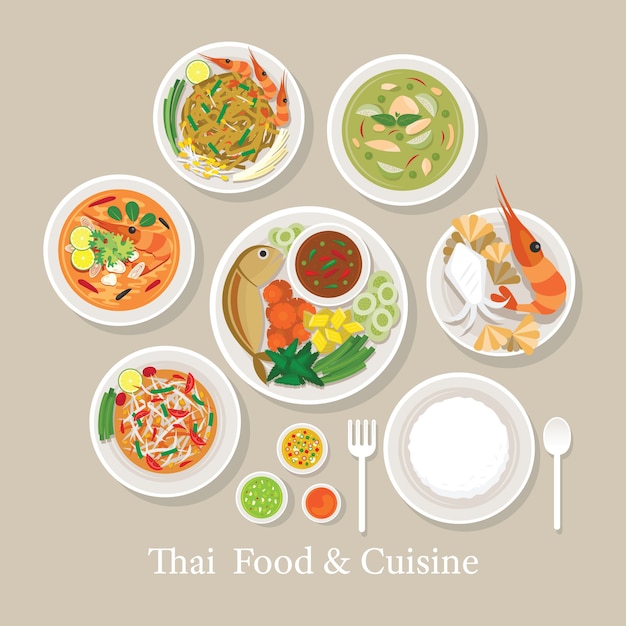 Thai essen und küche set, traditionell, lieblingsmenü, mit reis