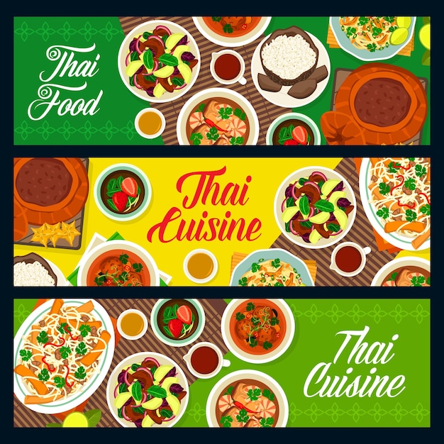 Vektor thai-food-banner, thai-küche-menü-gerichte