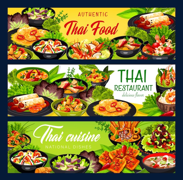 Vektor thai-food-vektor thailand-küche-gerichte-banner