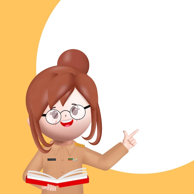 Thai-Lehrer in Uniform Charakterbildung im Klassenzimmer Schule 3D-Cartoon-Vektor-Rendering