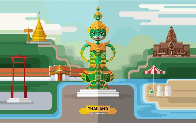 Thailand Reisekonzept Die schönsten Orte in Thailand im flachen Stil zu besuchen
