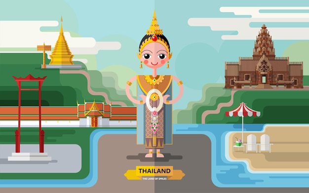 Thailand Reisekonzept Die schönsten Orte in Thailand im flachen Stil zu besuchen