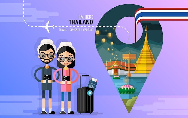 Thailand Reisekonzept Die schönsten Orte in Thailand im flachen Stil zu besuchen