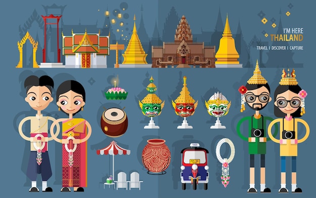 Thailand Reisekonzept Die schönsten Orte in Thailand im flachen Stil zu besuchen