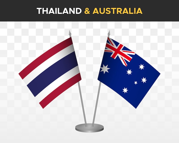 Thailand vs australien schreibtischflaggen modell isolierte 3d-vektorillustration thailändische tischflaggen