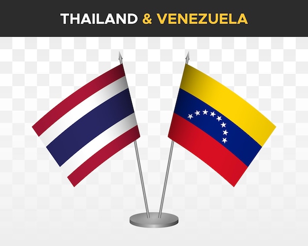 Thailand vs venezuela schreibtischfahnen mockup isoliert 3d-vektorillustration thailändische tischfahnen