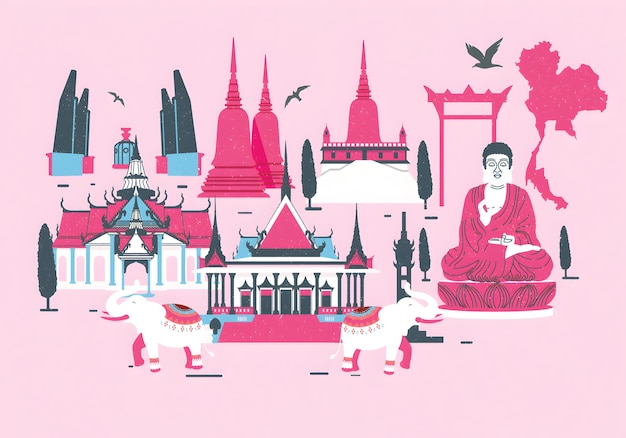 Thailands kulturelle Sehenswürdigkeiten und Ikonen Tempel Buddha und Elefanten
