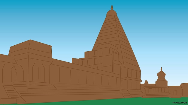 Vektor thanjavur brihadisvara tempel periya kovil vektor-illustration