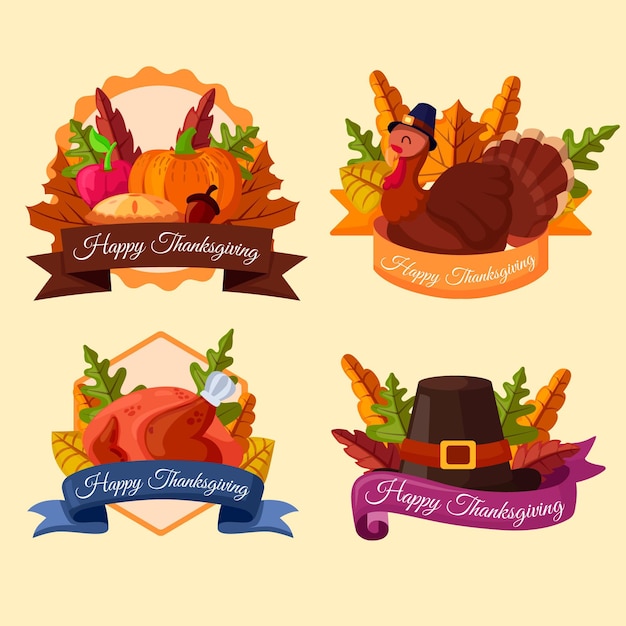 Thanksgiving-etikettensammlung im flachen design