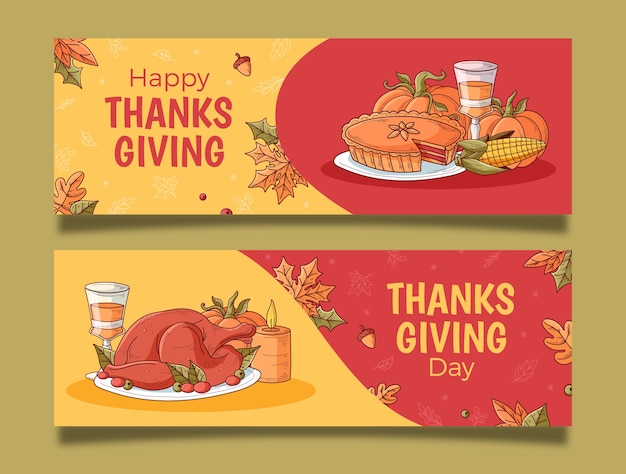 Vektor thanksgiving-feier horizontale banner gesetzt