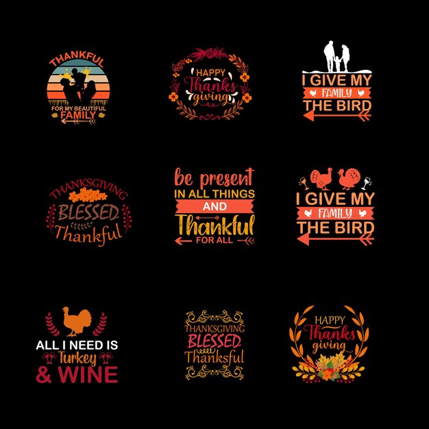 Vektor thanksgiving happy thanksgiving typografie t-shirt set von thanksgiving schriftzeichen t-shirt design