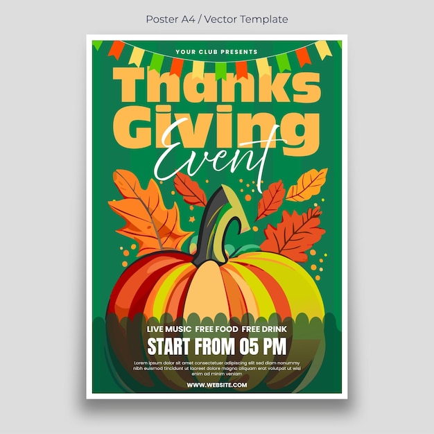 Vektor thanksgiving-postervorlage für veranstaltungen