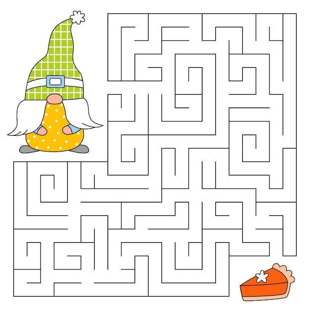 Thanksgiving-tag-labyrinth-spiel für kinder süßer zwerg, der nach einem weg sucht, kürbiskuchen zu machen glücklicher thanksgiving