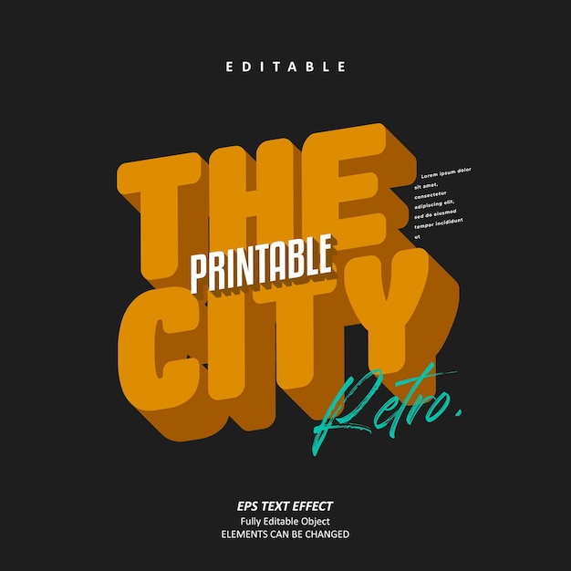 The City Retro Bold Texteffekt editierbarer Premium-Vektor