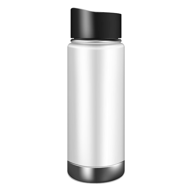 Thermo-Wasserflasche realistisches Vektor-Mockup Leere Sportflasche Edelstahl-Reisebecher-Mockup