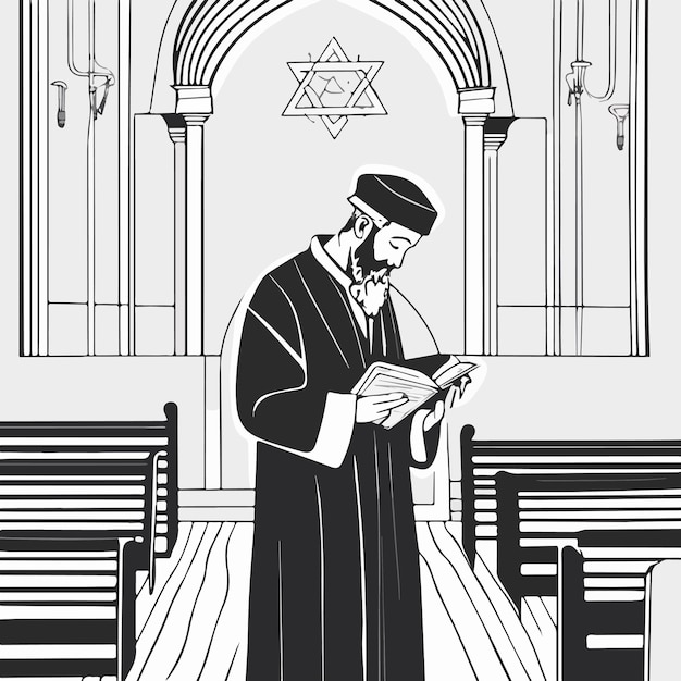 Vektor thora-lesung isolierte cartoon-vektor-illustration jüdische menschen lesen thora