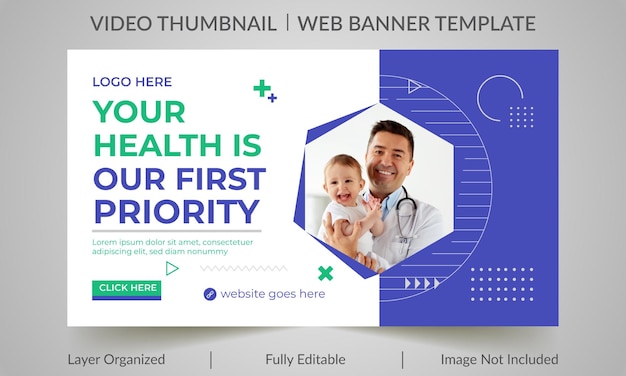 Thumbnail-Design von medizinischen Gesundheitsvideos und Web-Banner-Vorlage für soziale Medien