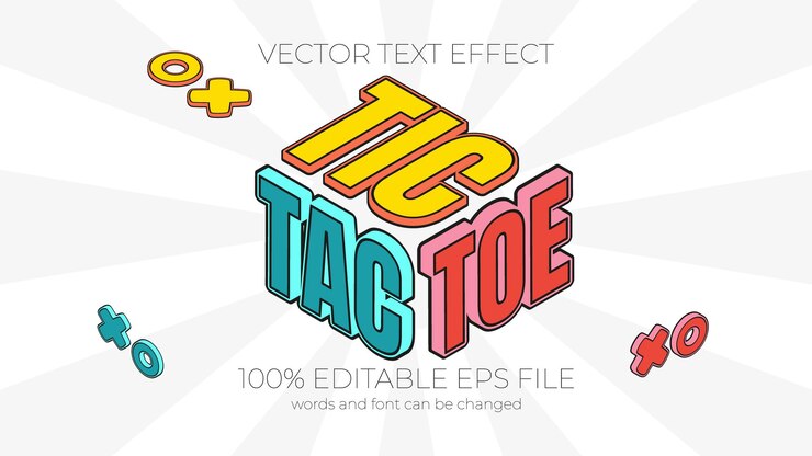 Vektor tic tac toe bearbeitbarer texteffektstil bearbeitbarer eps-texteffekt