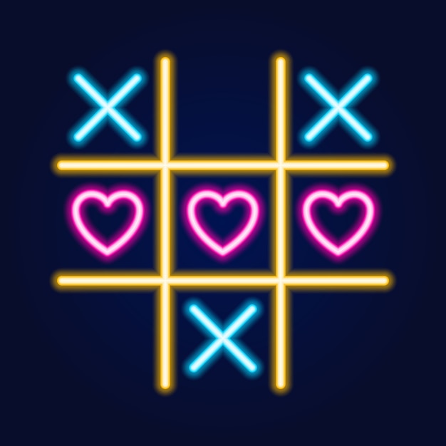 Tic tac toe-spiel, lineare neon gliederungssymbol