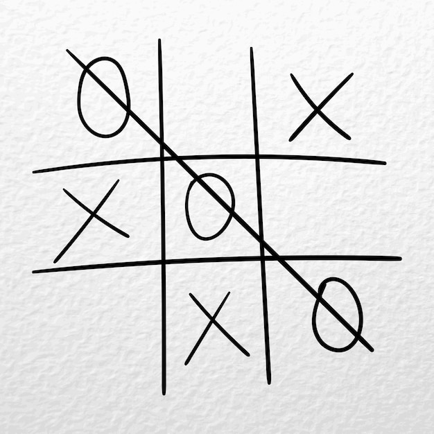 Tic Tac Toe Vektor handgezeichnetes Spiel auf weißem Papier Null gewinnt