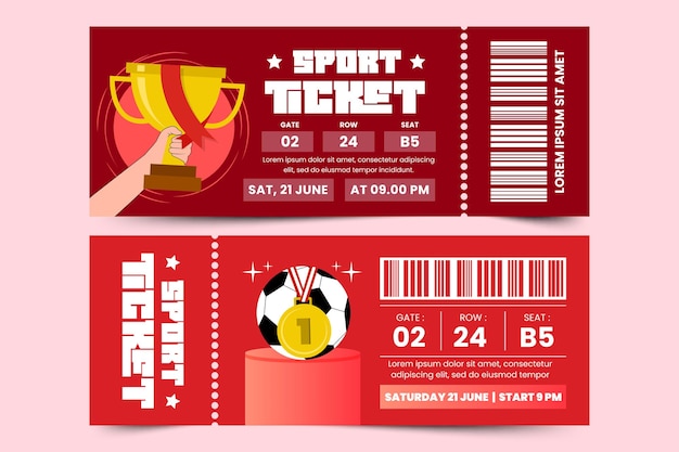 Vektor ticket-designvorlage für fußballturniere, einfach anzupassen, einfaches und elegantes design