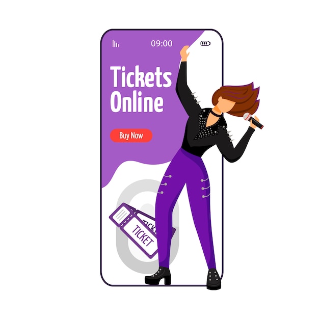 Tickets online cartoon smartphone vektor app bildschirm.