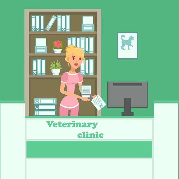 Tierarzt-klinik-innere flache farbvektor-illustration