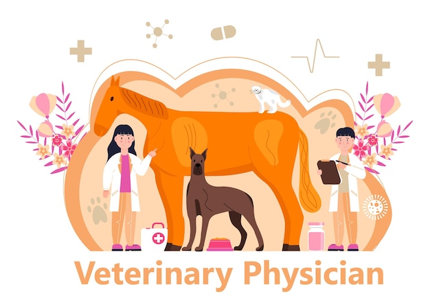 Tierarzt-konzeptvektor tierärzte diagnostizieren krankheiten von hunden und katzen gesundheitsversorgung für haustiere für die website