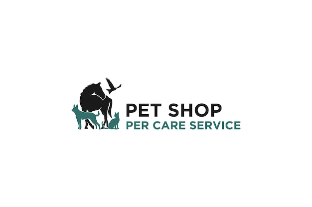 Tierarzt logo design zoohandlung mit silhouette tier pferd hund katze symbol symbol silhouette tier