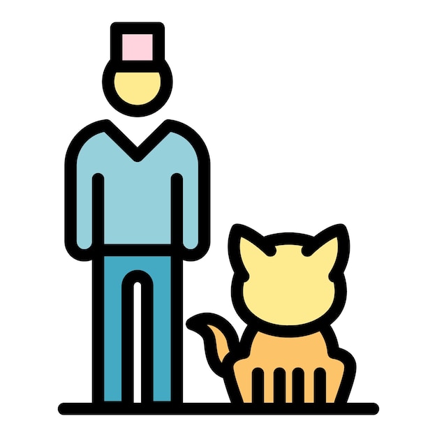 Tierarzt mit katzensymbol umriss tierarzt mit katzenvektorsymbol farbe flach isoliert