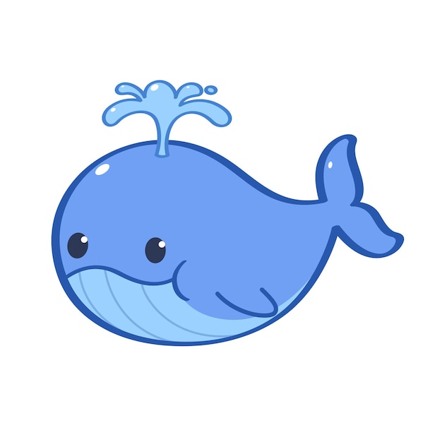 Tiercharakter Ein Blauwal, der das Wasser auf seinem Kopf pumpt Vektorflacher Zeichentrickfilm-Charakter